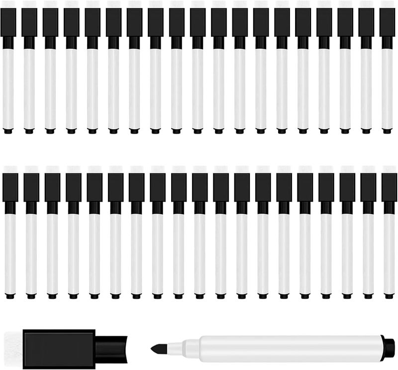 JEFURE 50 Pcs Black Magnetic Dry Erase Markers with Eraser Cap, White Board Mini Dry erase Markers Bulk, Fine Point Tip Student White Board Markers for Teachers Office School Supplies - Image 1